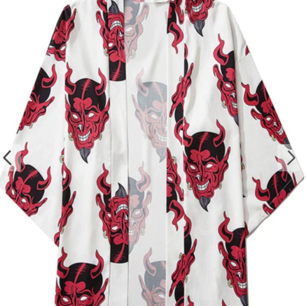 Open Front Demon Print Cardigan - White L